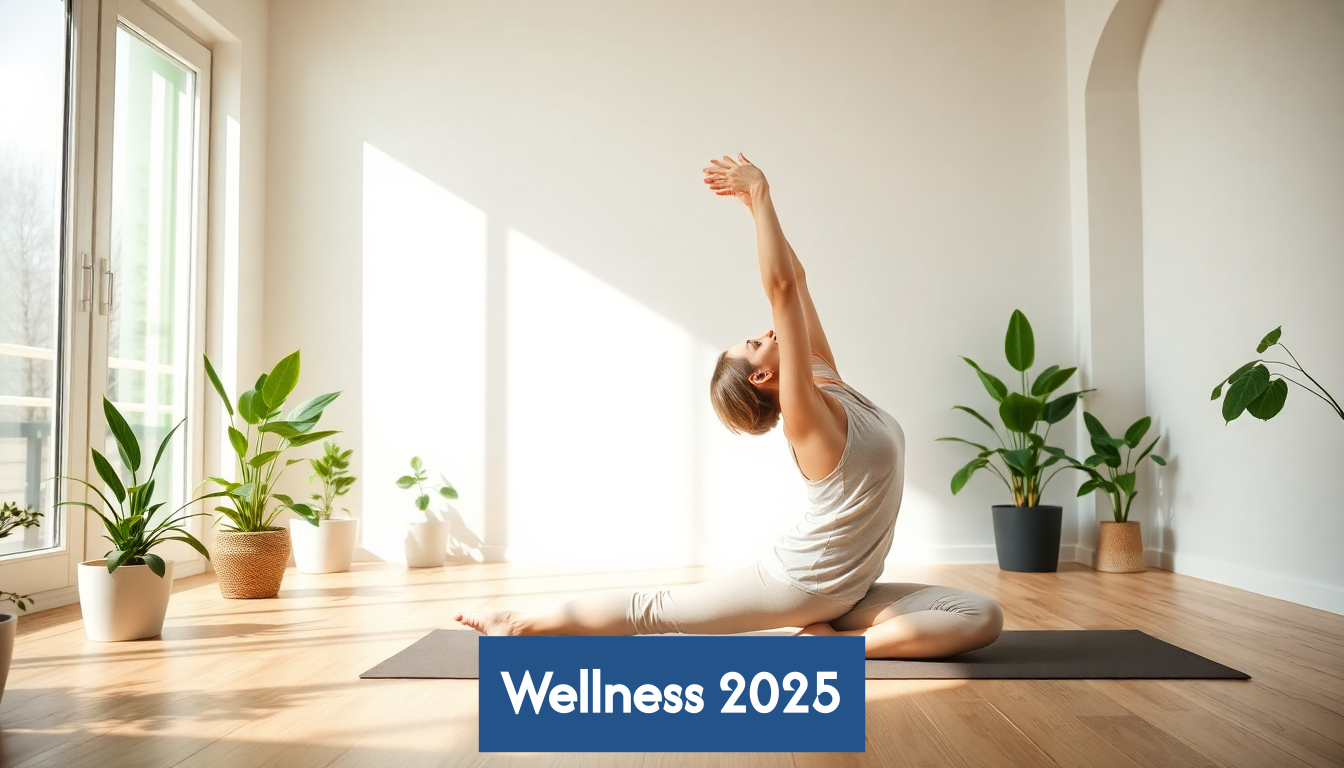 Person stretching in a sunlit home wellness space