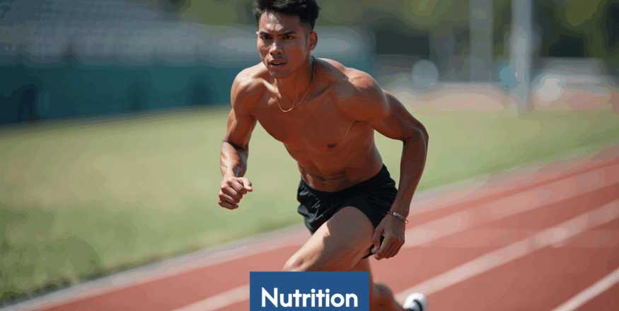 Athlete sprinting on track with intense focus.
