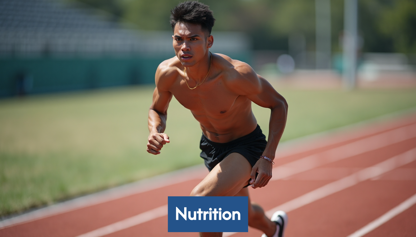 Athlete sprinting on track with intense focus.