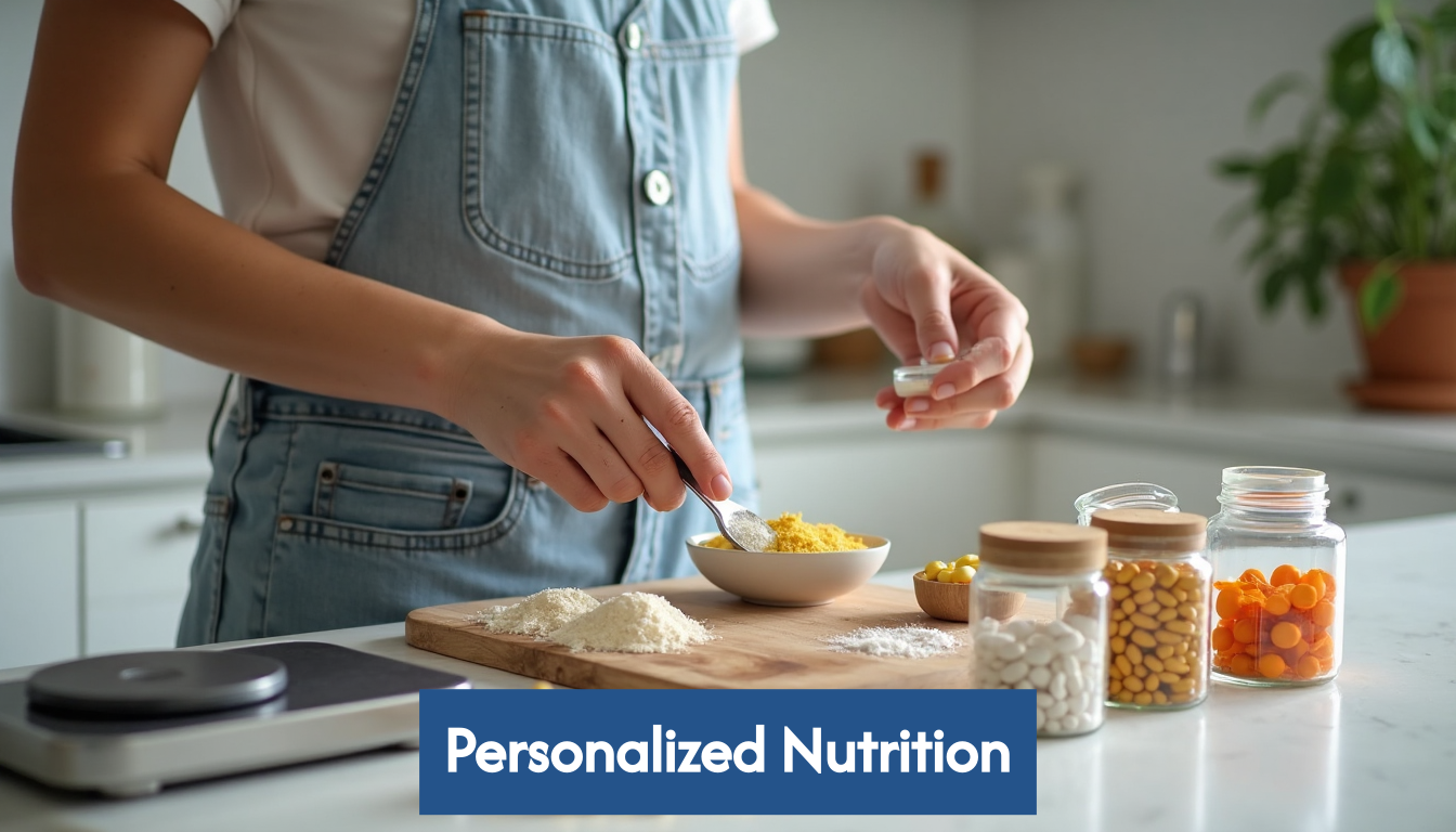 Person preparing custom supplements at kitchen counter