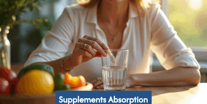 Person taking a supplement pill at a kitchen table
