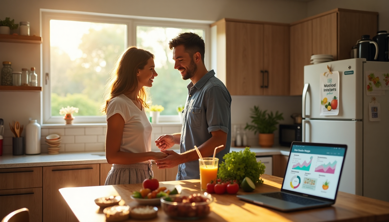 Couple discusses AI-powered nutrition at kitchen table