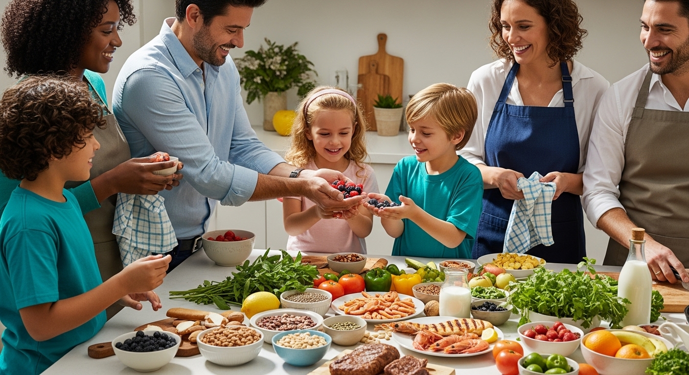 natural sources of vitamins, healthy foods, diverse people cooking